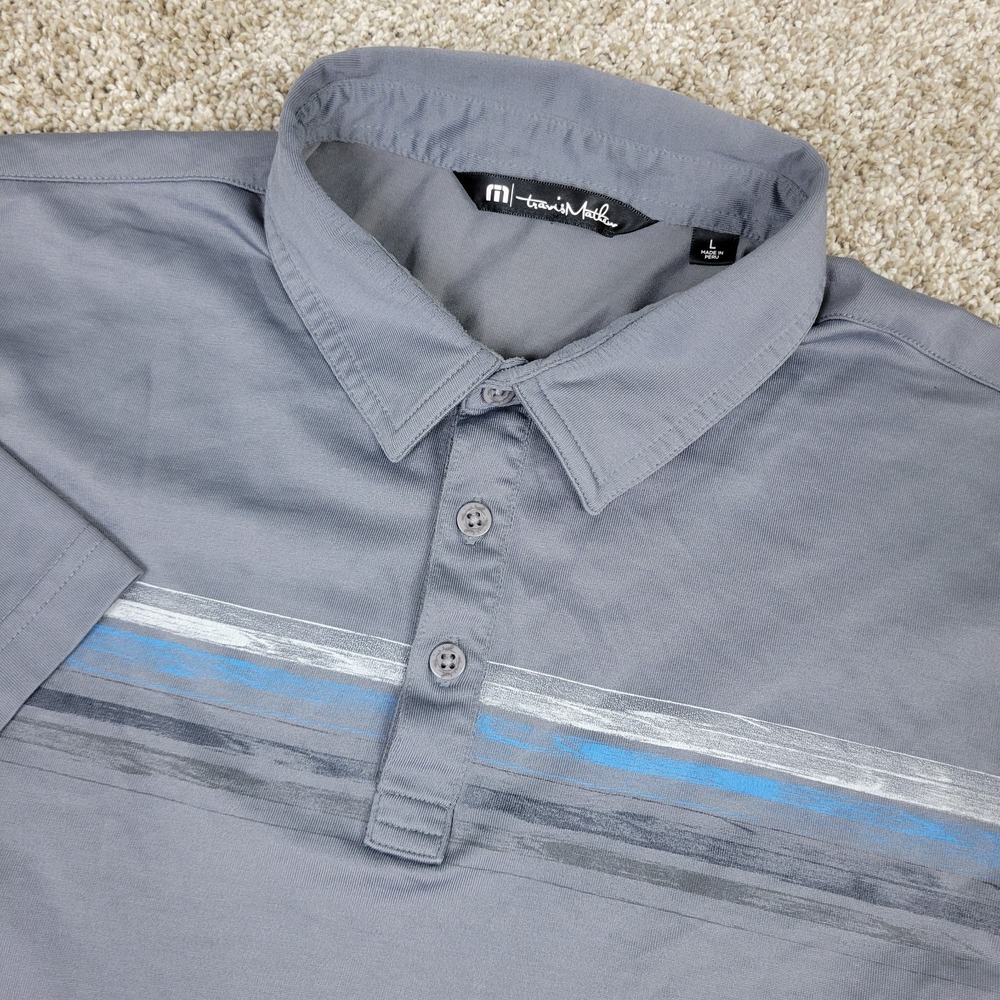 Travis Mathew Mens Large Gray Chest Stripe Performance Stretch Golf Polo SS
